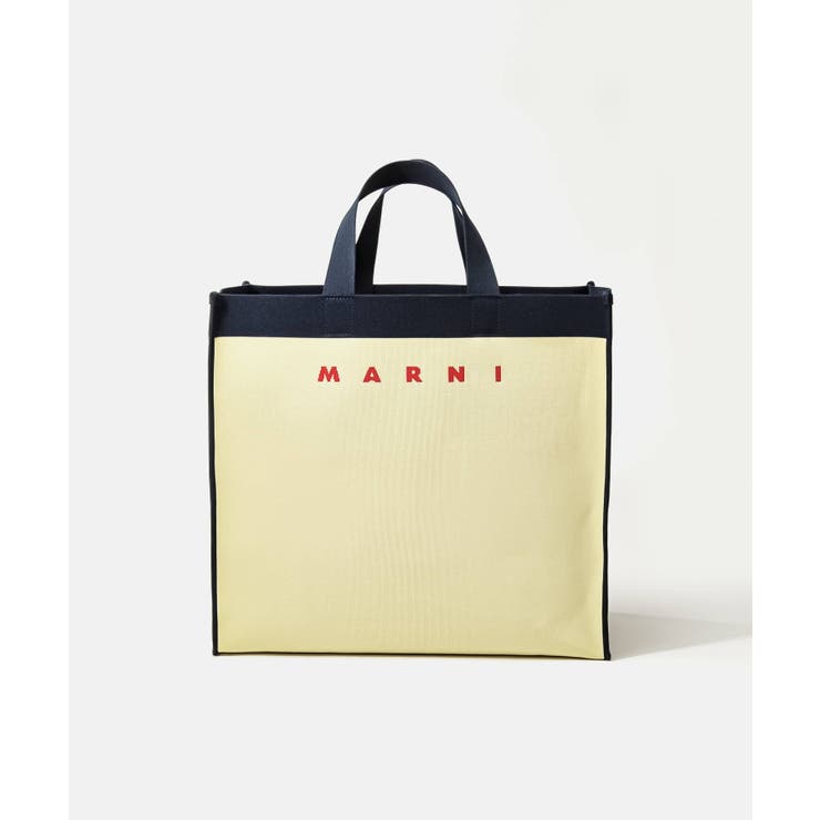 MARNI マルニ トートバッグ ニット ジャガード ネイビー×グリーン