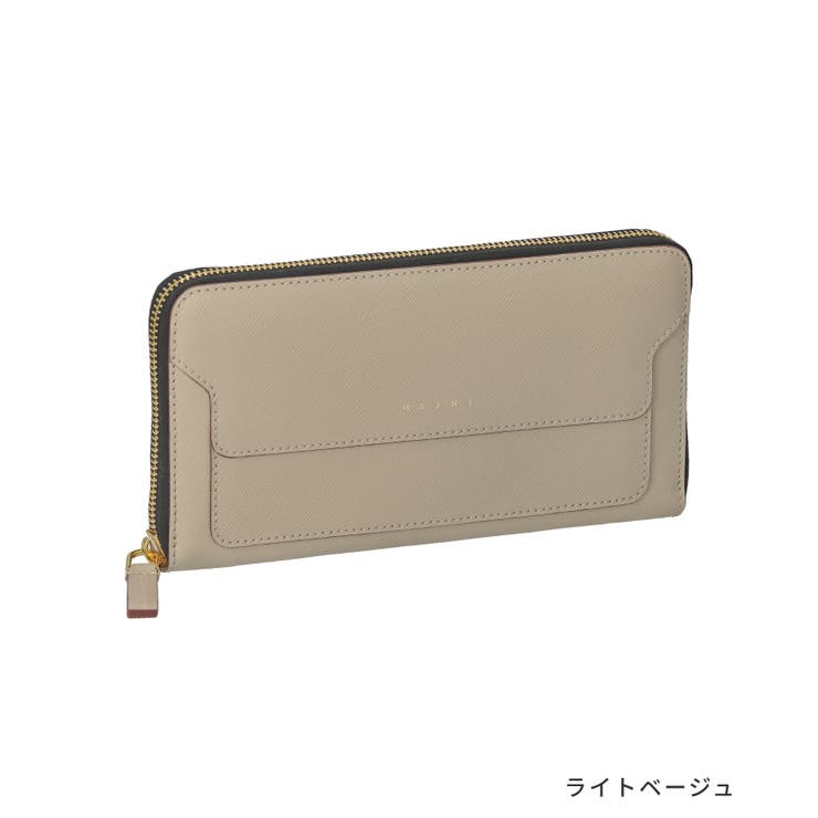 マルニMARNI長財布レディース財布ラウンドファスナーレザーウォレットシンプルプレゼントギフトライトベージュ、オレンジ、グリーンPFMOE11U07LV520
