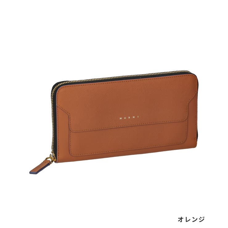 マルニMARNI長財布レディース財布ラウンドファスナーレザーウォレットシンプルプレゼントギフトライトベージュ、オレンジ、グリーンPFMOE11U07LV520