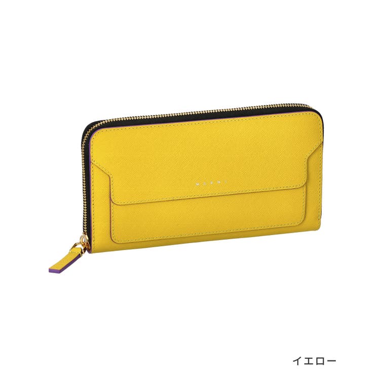 マルニMARNI長財布レディース財布ラウンドファスナーレザーウォレットシンプルプレゼントギフトライトベージュ、オレンジ、グリーンPFMOE11U07LV520