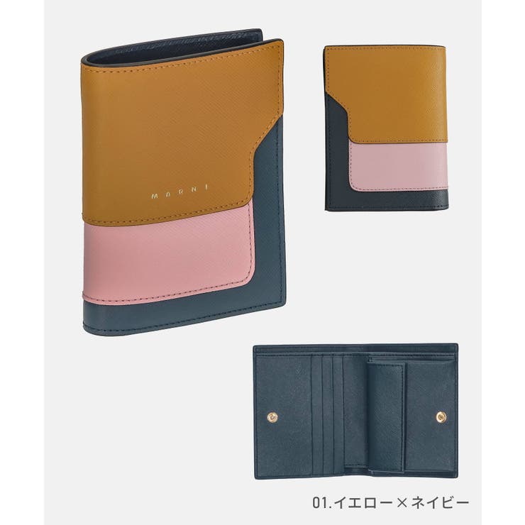 マルニMARNI二つ折り財布レディース財布サフィアーノカーフスキンバイフォールドレザーバイカラーウォレットコンパクトプレゼントギフト全6色PFMOQ14U13LV520