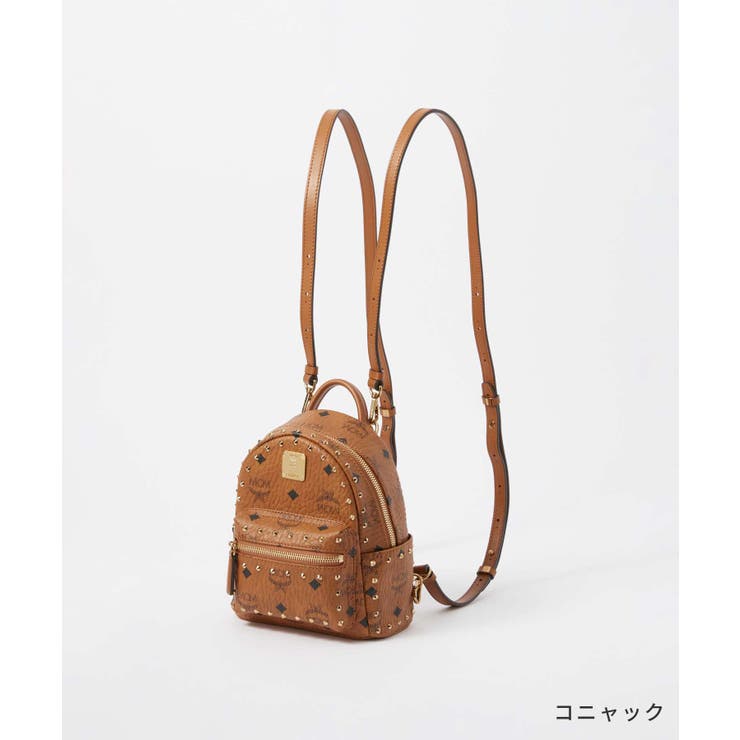 エムシーエムMCMMMK8AVE04バックパックスタークレディースバッグデイパックリュックサックスタッズレザーお出かけ通勤通学旅行軽量ギフトプレゼントSTARKBACKPACK誕生日記念ブラックコニャック