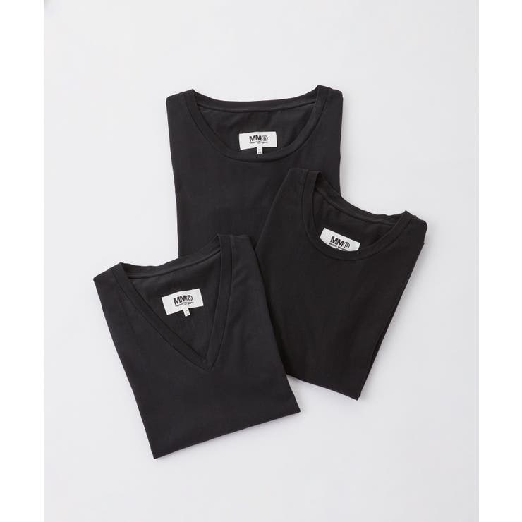 エムエム6MM6S52GC0189S24405Tシャツレディーストップス3枚セットメゾンマルジェラ半袖カットソーパックTラウンドネックカジュアルシンプル春夏コットン綿無地ブラックSML