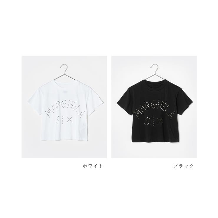 エムエム6MM6S62GD0121S23588Tシャツレディーストップスメゾンマルジェラ半袖カットソーショート丈ロゴTスタッズ装飾クルーネックカジュアルシンプル春夏コットン綿大きいサイズホワイトブラックXSSM