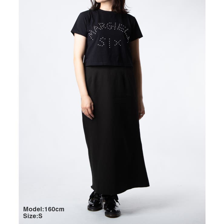エムエム6MM6S62GD0121S23588Tシャツレディーストップスメゾンマルジェラ半袖カットソーショート丈ロゴTスタッズ装飾クルーネックカジュアルシンプル春夏コットン綿大きいサイズホワイトブラックXSSM