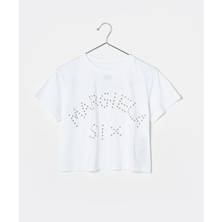 エムエム6MM6S62GD0121S23588Tシャツレディーストップスメゾンマルジェラ半袖カットソーショート丈ロゴTスタッズ装飾クルーネックカジュアルシンプル春夏コットン綿大きいサイズホワイトブラックXSSM