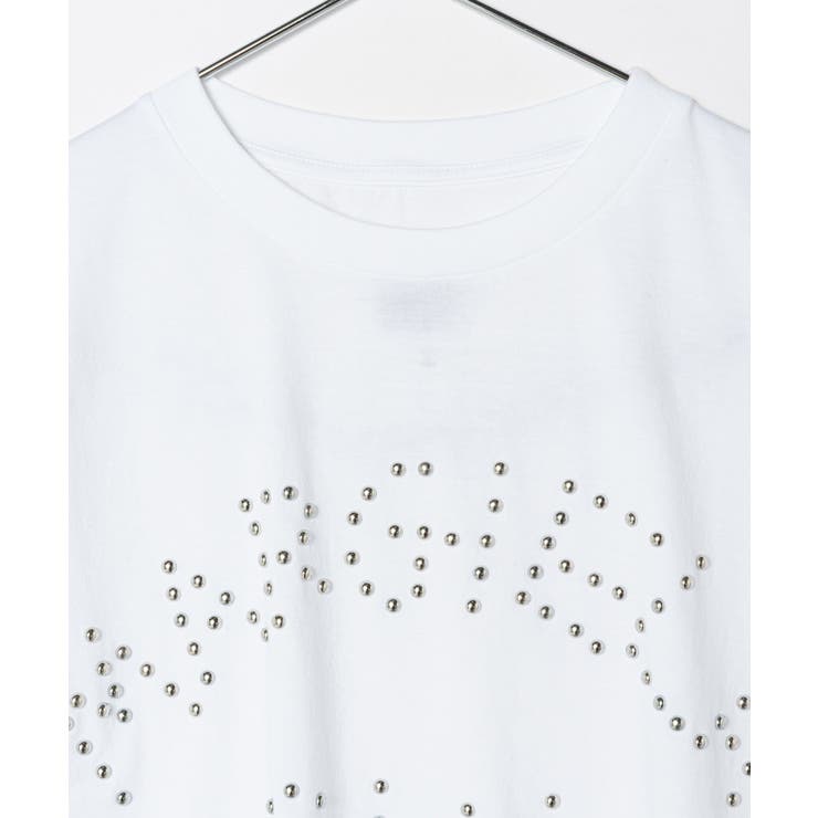 エムエム6MM6S62GD0121S23588Tシャツレディーストップスメゾンマルジェラ半袖カットソーショート丈ロゴTスタッズ装飾クルーネックカジュアルシンプル春夏コットン綿大きいサイズホワイトブラックXSSM