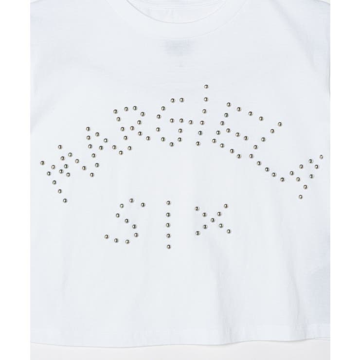 エムエム6MM6S62GD0121S23588Tシャツレディーストップスメゾンマルジェラ半袖カットソーショート丈ロゴTスタッズ装飾クルーネックカジュアルシンプル春夏コットン綿大きいサイズホワイトブラックXSSM