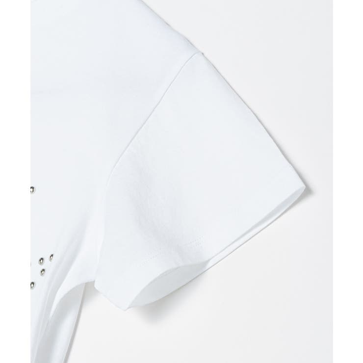 エムエム6MM6S62GD0121S23588Tシャツレディーストップスメゾンマルジェラ半袖カットソーショート丈ロゴTスタッズ装飾クルーネックカジュアルシンプル春夏コットン綿大きいサイズホワイトブラックXSSM