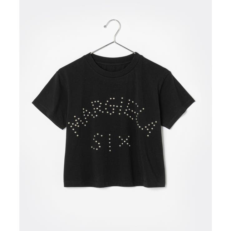 エムエム6MM6S62GD0121S23588Tシャツレディーストップスメゾンマルジェラ半袖カットソーショート丈ロゴTスタッズ装飾クルーネックカジュアルシンプル春夏コットン綿大きいサイズホワイトブラックXSSM