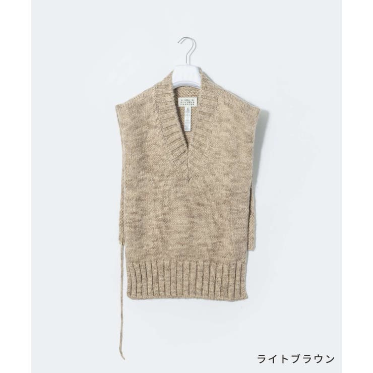 メゾンマルジェラMAISONMARGIELASI0TH0001S17802ベストSTOLEレディーストップスVネックボタニカルダイニットタバードリブ編み4ステッチオーバーサイズコットンウールジレウェア秋冬シンプルギフトプレゼントライトブラウンブラウンSM