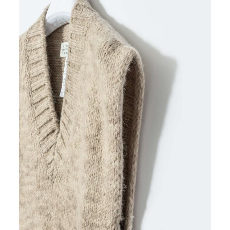 メゾンマルジェラMAISONMARGIELASI0TH0001S17802ベストSTOLEレディーストップスVネックボタニカルダイニットタバードリブ編み4ステッチオーバーサイズコットンウールジレウェア秋冬シンプルギフトプレゼントライトブラウンブラウンSM