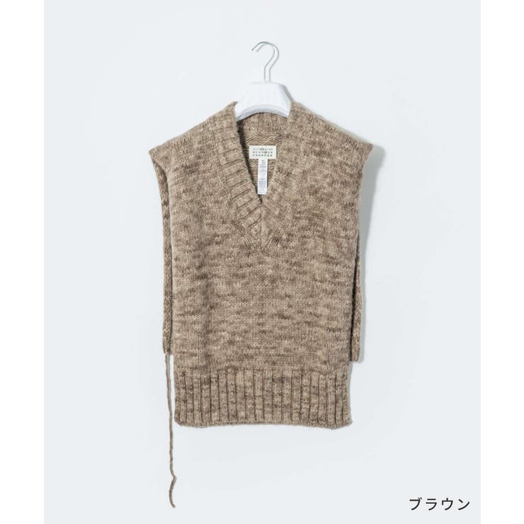 メゾンマルジェラMAISONMARGIELASI0TH0001S17802ベストSTOLEレディーストップスVネックボタニカルダイニットタバードリブ編み4ステッチオーバーサイズコットンウールジレウェア秋冬シンプルギフトプレゼントライトブラウンブラウンSM