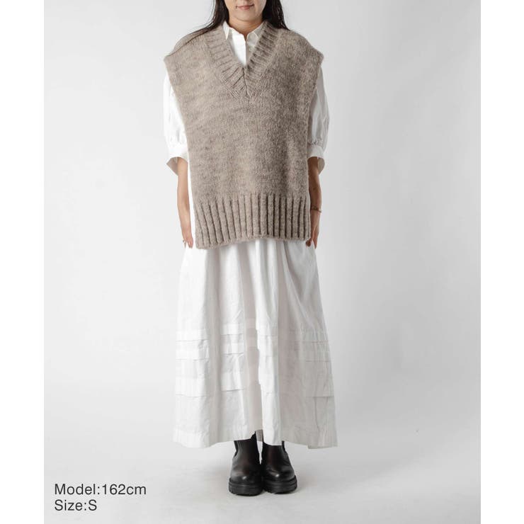 メゾンマルジェラMAISONMARGIELASI0TH0001S17802ベストSTOLEレディーストップスVネックボタニカルダイニットタバードリブ編み4ステッチオーバーサイズコットンウールジレウェア秋冬シンプルギフトプレゼントライトブラウンブラウンSM
