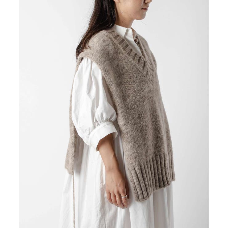 メゾンマルジェラMAISONMARGIELASI0TH0001S17802ベストSTOLEレディーストップスVネックボタニカルダイニットタバードリブ編み4ステッチオーバーサイズコットンウールジレウェア秋冬シンプルギフトプレゼントライトブラウンブラウンSM