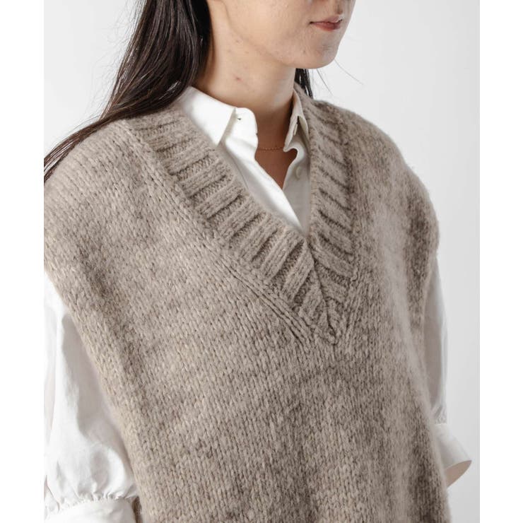 メゾンマルジェラMAISONMARGIELASI0TH0001S17802ベストSTOLEレディーストップスVネックボタニカルダイニットタバードリブ編み4ステッチオーバーサイズコットンウールジレウェア秋冬シンプルギフトプレゼントライトブラウンブラウンSM