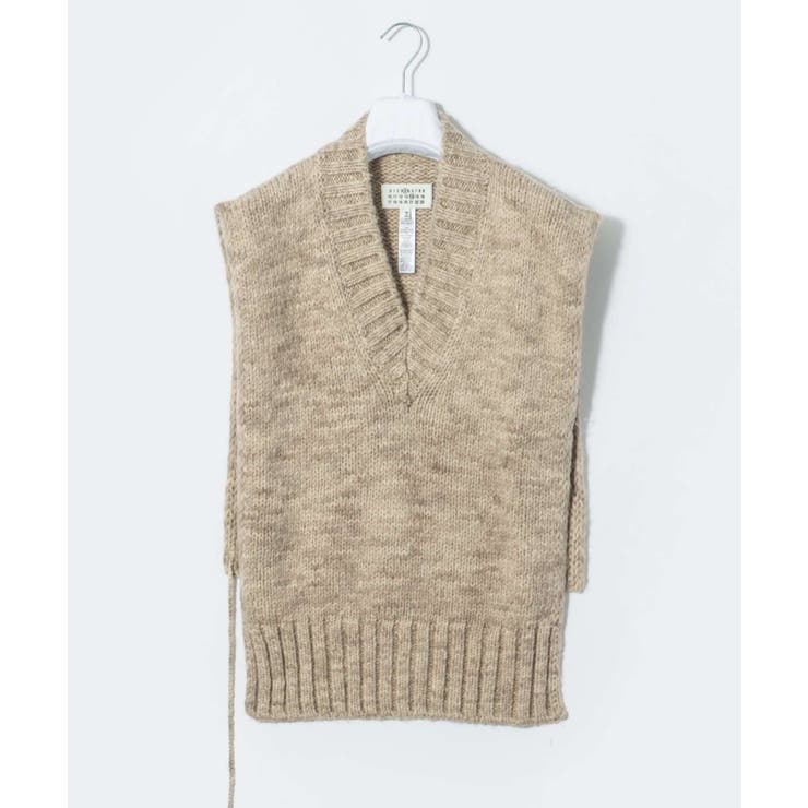 メゾンマルジェラMAISONMARGIELASI0TH0001S17802ベストSTOLEレディーストップスVネックボタニカルダイニットタバードリブ編み4ステッチオーバーサイズコットンウールジレウェア秋冬シンプルギフトプレゼントライトブラウンブラウンSM