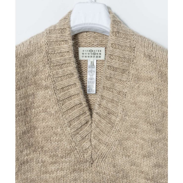 メゾンマルジェラMAISONMARGIELASI0TH0001S17802ベストSTOLEレディーストップスVネックボタニカルダイニットタバードリブ編み4ステッチオーバーサイズコットンウールジレウェア秋冬シンプルギフトプレゼントライトブラウンブラウンSM