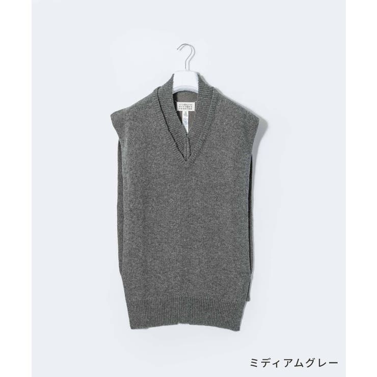 メゾンマルジェラMAISONMARGIELASI1TH0001S18064ベストSTOLEメンズトップスニットVネックウールリネンタバードリブ編み4ステッチコットンジレオーバーサイズウェア秋冬シンプルギフトプレゼントネイビーグリーングレーXSSM