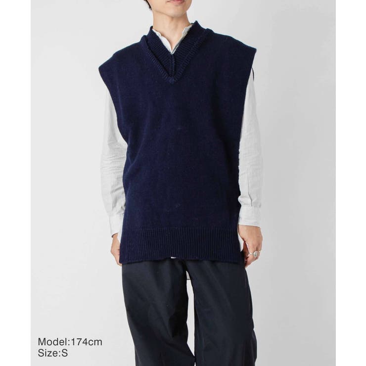 メゾンマルジェラMAISONMARGIELASI1TH0001S18064ベストSTOLEメンズトップスニットVネックウールリネンタバードリブ編み4ステッチコットンジレオーバーサイズウェア秋冬シンプルギフトプレゼントネイビーグリーングレーXSSM