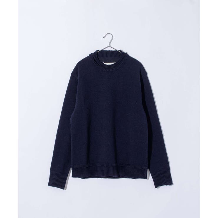 メゾンマルジェラMAISONMARGIELASI1GP0001S18064ニットSWEATERメンズトップス長袖エルボーパッチセータークルーネックロングスリーブリブ編み4ステッチ秋冬ネイビーXSSML