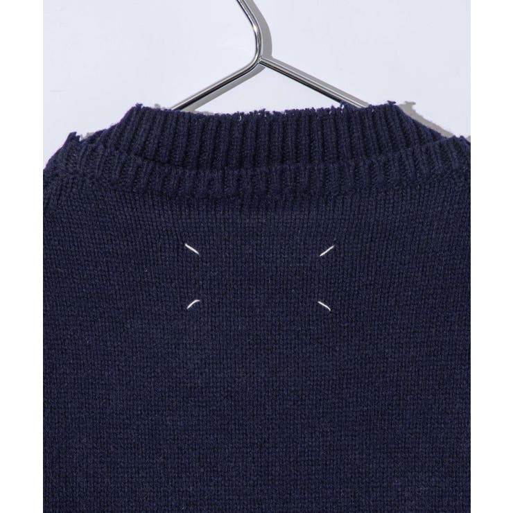 メゾンマルジェラMAISONMARGIELASI1GP0001S18064ニットSWEATERメンズトップス長袖エルボーパッチセータークルーネックロングスリーブリブ編み4ステッチ秋冬ネイビーXSSML