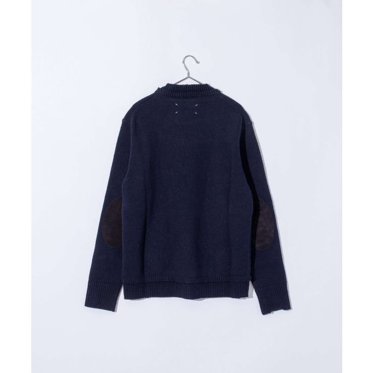 メゾンマルジェラMAISONMARGIELASI1GP0001S18064ニットSWEATERメンズトップス長袖エルボーパッチセータークルーネックロングスリーブリブ編み4ステッチ秋冬ネイビーXSSML