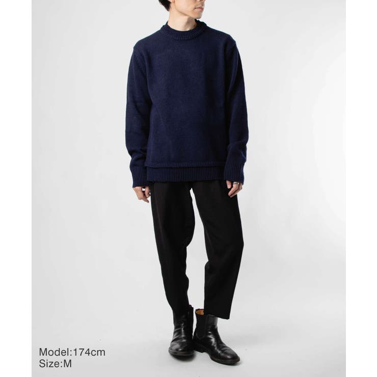 メゾンマルジェラMAISONMARGIELASI1GP0001S18064ニットSWEATERメンズトップス長袖エルボーパッチセータークルーネックロングスリーブリブ編み4ステッチ秋冬ネイビーXSSML