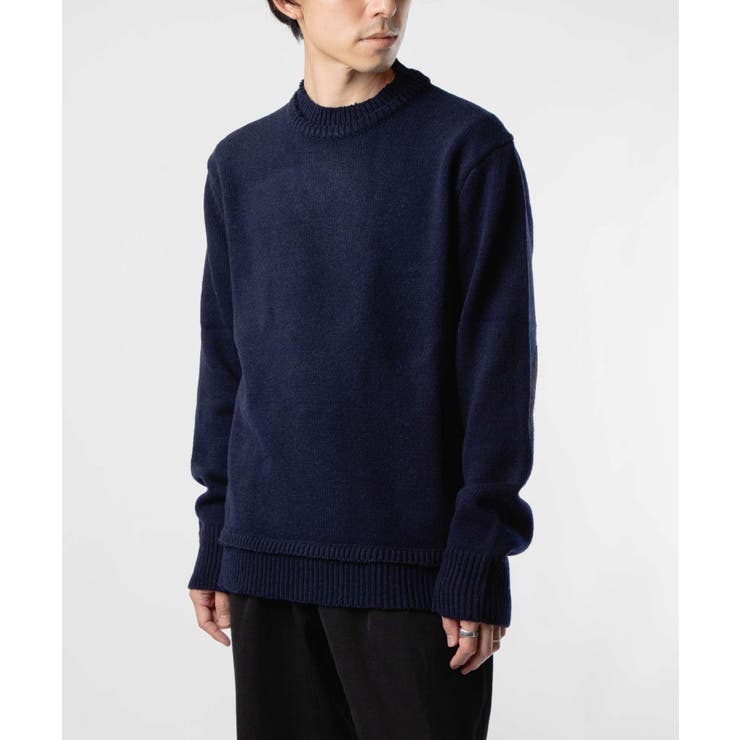 メゾンマルジェラMAISONMARGIELASI1GP0001S18064ニットSWEATERメンズトップス長袖エルボーパッチセータークルーネックロングスリーブリブ編み4ステッチ秋冬ネイビーXSSML