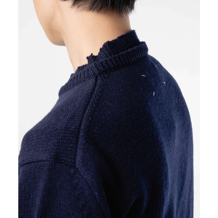 メゾンマルジェラMAISONMARGIELASI1GP0001S18064ニットSWEATERメンズトップス長袖エルボーパッチセータークルーネックロングスリーブリブ編み4ステッチ秋冬ネイビーXSSML