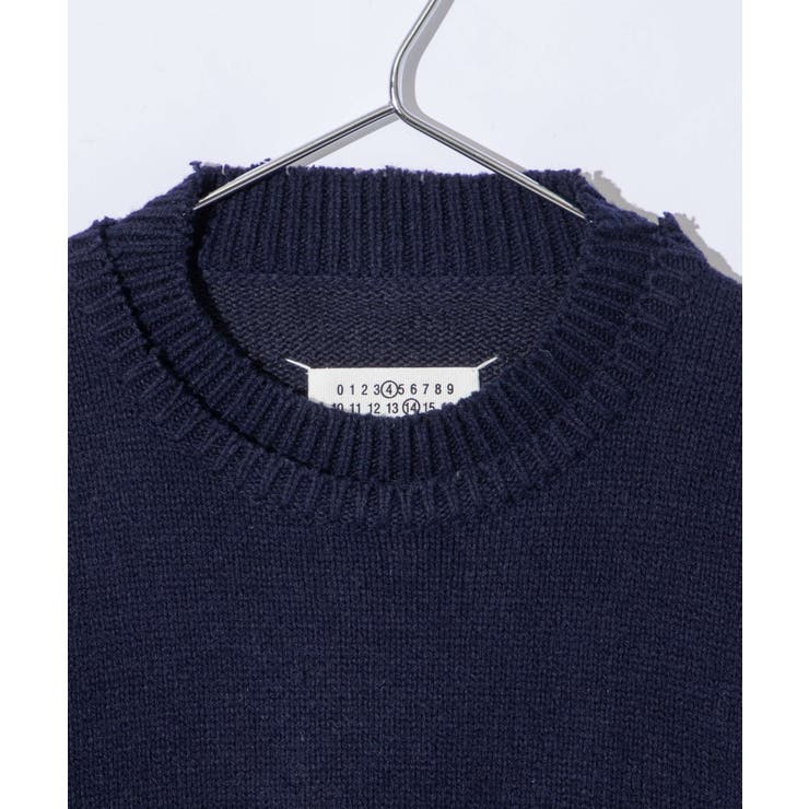 メゾンマルジェラMAISONMARGIELASI1GP0001S18064ニットSWEATERメンズトップス長袖エルボーパッチセータークルーネックロングスリーブリブ編み4ステッチ秋冬ネイビーXSSML