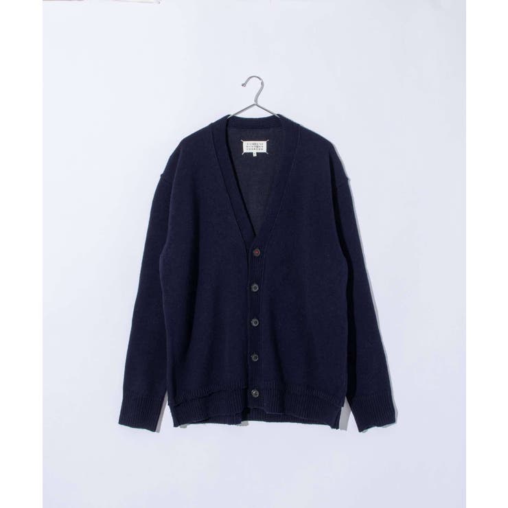 メゾンマルジェラMAISONMARGIELASI1GP0003S18064ニットSWEATERメンズトップス長袖エルボーパッチカーディガンVネックロングスリーブリブ編み4ステッチ秋冬ネイビーXSSML