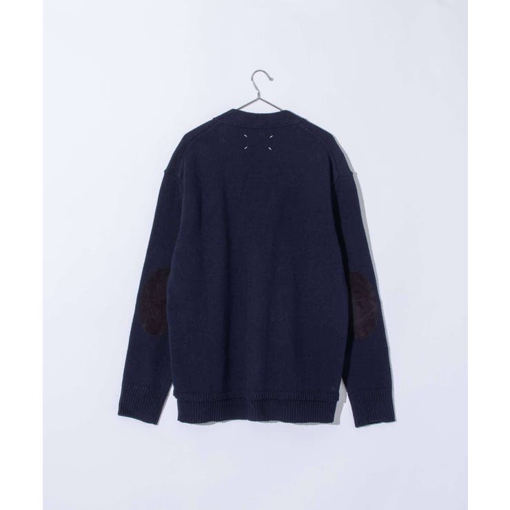 メゾンマルジェラMAISONMARGIELASI1GP0003S18064ニットSWEATERメンズトップス長袖エルボーパッチカーディガンVネックロングスリーブリブ編み4ステッチ秋冬ネイビーXSSML