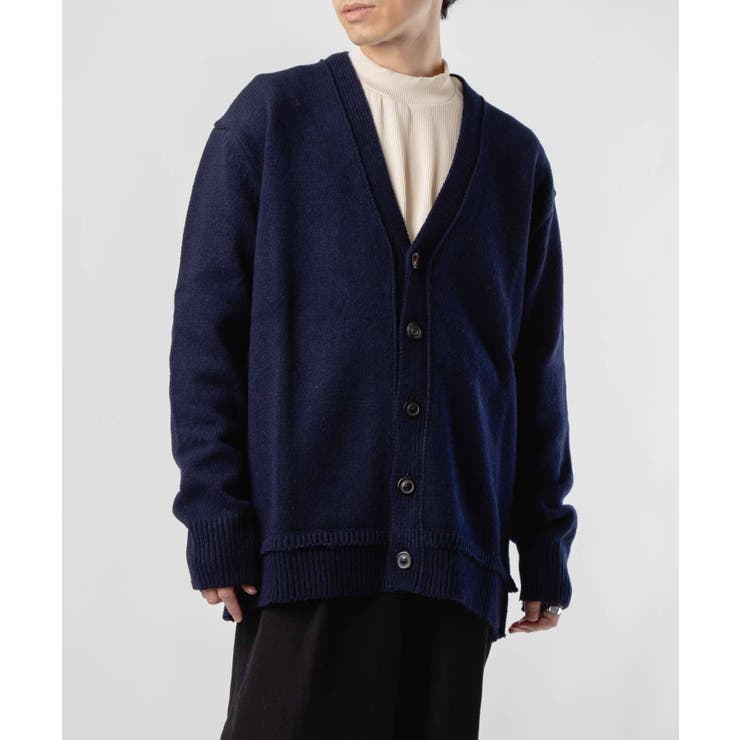 メゾンマルジェラMAISONMARGIELASI1GP0003S18064ニットSWEATERメンズトップス長袖エルボーパッチカーディガンVネックロングスリーブリブ編み4ステッチ秋冬ネイビーXSSML