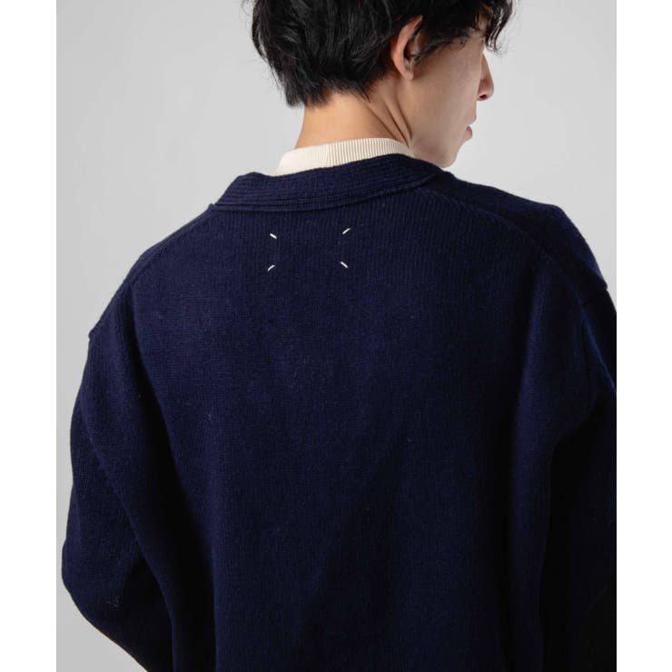 メゾンマルジェラMAISONMARGIELASI1GP0003S18064ニットSWEATERメンズトップス長袖エルボーパッチカーディガンVネックロングスリーブリブ編み4ステッチ秋冬ネイビーXSSML