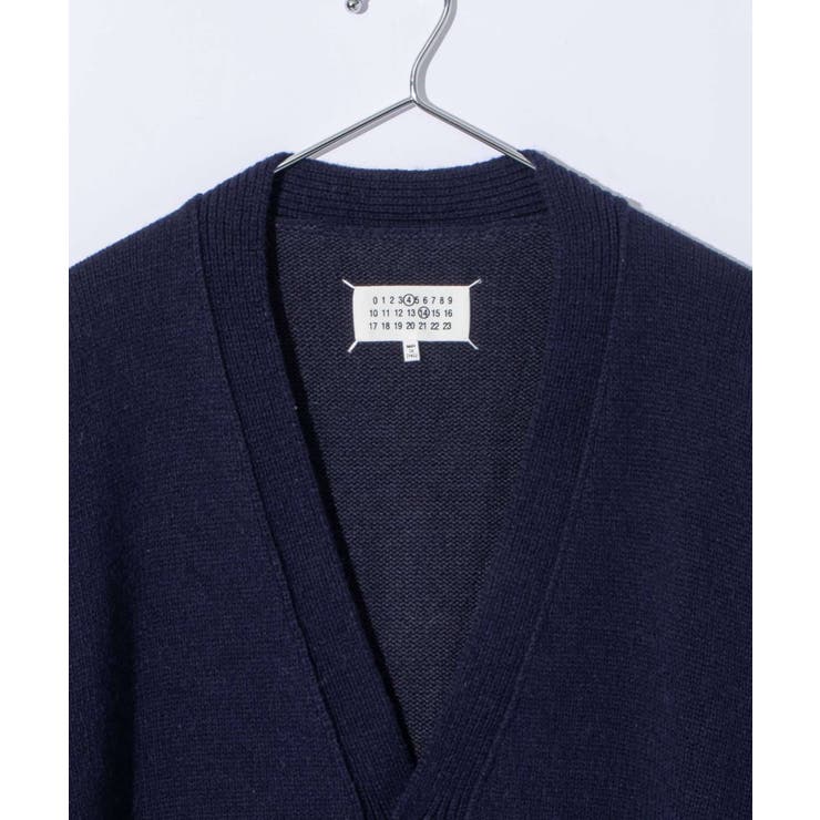 メゾンマルジェラMAISONMARGIELASI1GP0003S18064ニットSWEATERメンズトップス長袖エルボーパッチカーディガンVネックロングスリーブリブ編み4ステッチ秋冬ネイビーXSSML