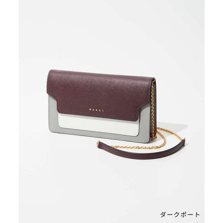 マルニMARNIPFMO0085U2LV520長財布レディース財布チェーンウォレットレザーポシェットロゴロングウォレットブランドおしゃれギフトお祝い記念タバスコダークポート