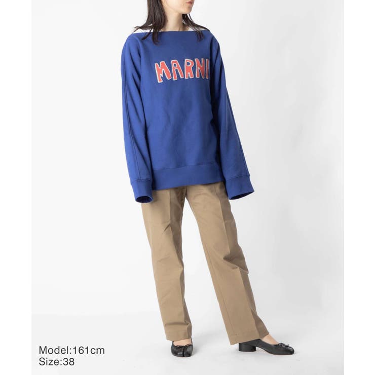 マルニMARNIFLJE0130PYUSCU55トレーナーメンズトップス長袖スウェットタクタイルレタリングロゴ裏起毛カジュアルシンプルコットンオーバーサイズ綿プレゼントギフトブルー363840