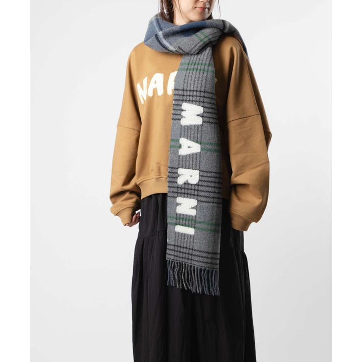 マルニMARNISCMC0119Y0UAW035マフラーSCARFレディーススカーフウールストールフリンジ刺繍ロゴチェック柄おしゃれプレゼントギフトファッションお祝い秋冬防寒アンティークローズ