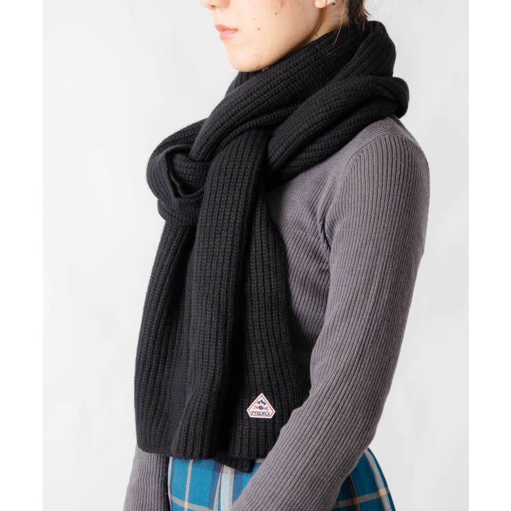 ピレネックスPYRENEXHUS006マフラーORNEOメンズレディースファッション小物ウールカシミヤロゴストールリブニットロゴパッチおしゃれプレゼントギフト贈り物誕生日記念お祝い秋冬防寒カーキブラックカーキ