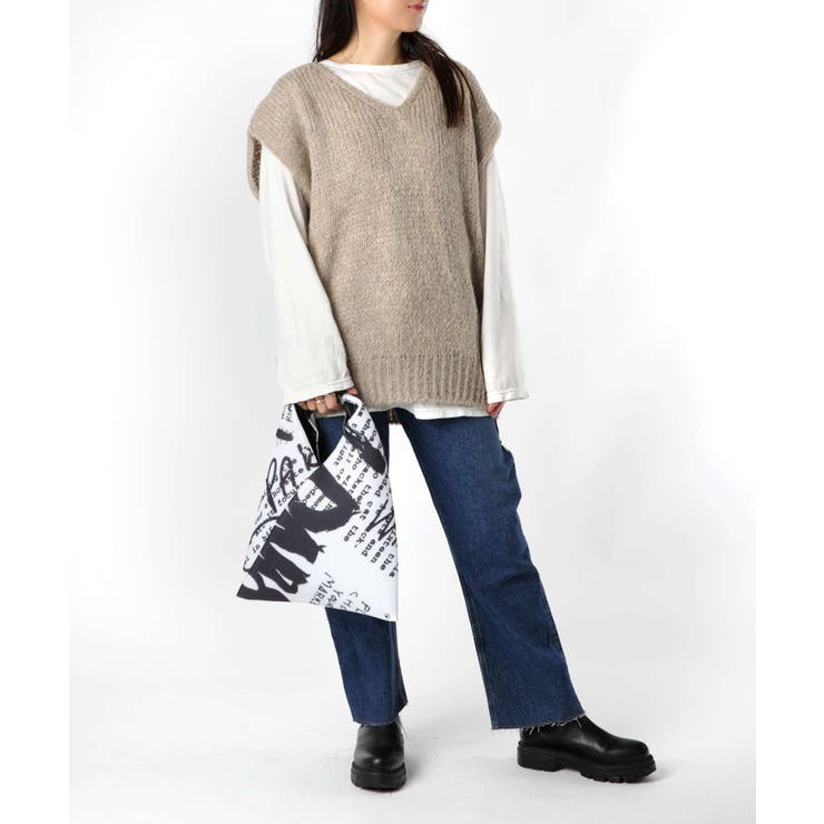 【正規品】トリコットジーンマルクTRICOTSJEANMARCVARTOUIニットレディーストップス長袖Vネックベストモヘア混ドロップショルダープルオーバーローゲージ秋冬ベージュブラック