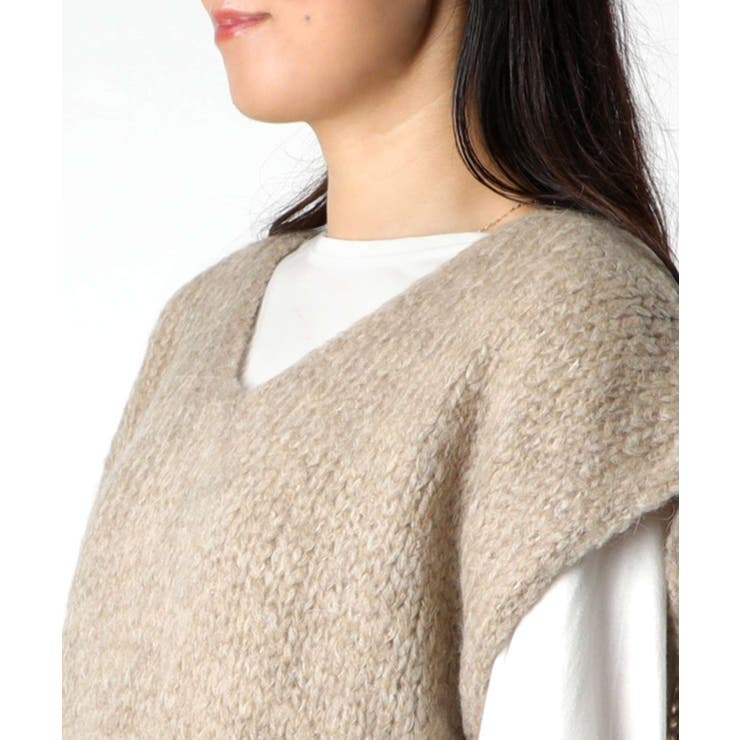 【正規品】トリコットジーンマルクTRICOTSJEANMARCVARTOUIニットレディーストップス長袖Vネックベストモヘア混ドロップショルダープルオーバーローゲージ秋冬ベージュブラック