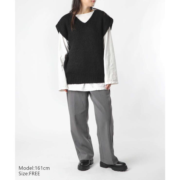 【正規品】トリコットジーンマルクTRICOTSJEANMARCVARTOUIニットレディーストップス長袖Vネックベストモヘア混ドロップショルダープルオーバーローゲージ秋冬ベージュブラック