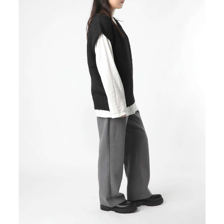 【正規品】トリコットジーンマルクTRICOTSJEANMARCVARTOUIニットレディーストップス長袖Vネックベストモヘア混ドロップショルダープルオーバーローゲージ秋冬ベージュブラック