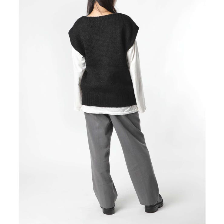 【正規品】トリコットジーンマルクTRICOTSJEANMARCVARTOUIニットレディーストップス長袖Vネックベストモヘア混ドロップショルダープルオーバーローゲージ秋冬ベージュブラック