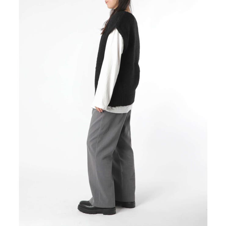 【正規品】トリコットジーンマルクTRICOTSJEANMARCVARTOUIニットレディーストップス長袖Vネックベストモヘア混ドロップショルダープルオーバーローゲージ秋冬ベージュブラック
