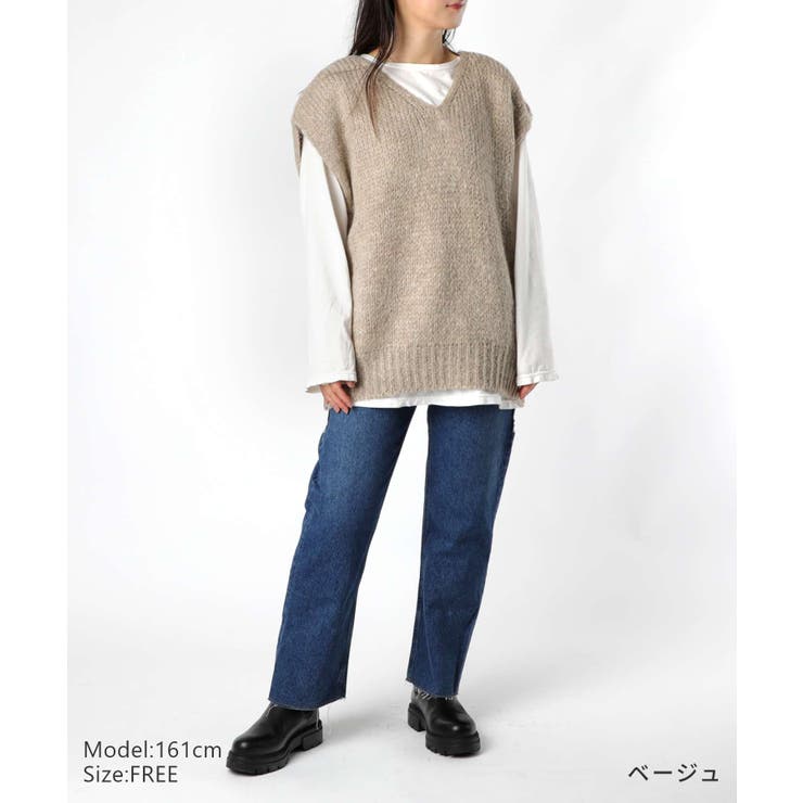 【正規品】トリコットジーンマルクTRICOTSJEANMARCVARTOUIニットレディーストップス長袖Vネックベストモヘア混ドロップショルダープルオーバーローゲージ秋冬ベージュブラック