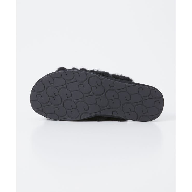 アグUGG1123572サンダルスカッフィータレディースシューズスライドサンダルファーSCUFFITAロゴ普段使いルームシューズスリッパおしゃれ靴ウィンター防寒かわいい女性おしゃれクロスストラップシープスキンブラックサンドチャコール22.0～25.0cm