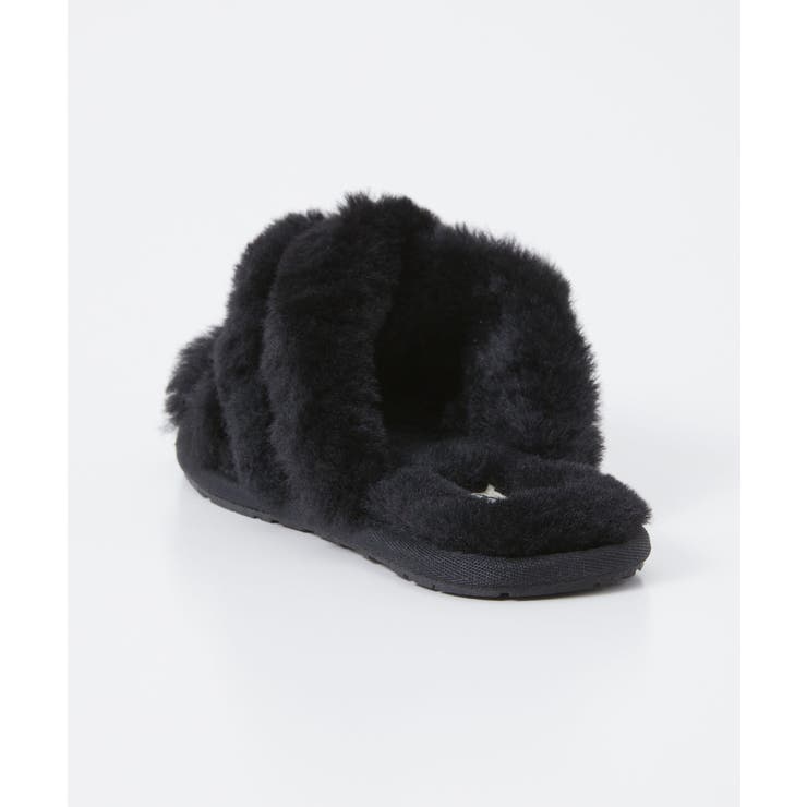 アグUGG1123572サンダルスカッフィータレディースシューズスライドサンダルファーSCUFFITAロゴ普段使いルームシューズスリッパおしゃれ靴ウィンター防寒かわいい女性おしゃれクロスストラップシープスキンブラックサンドチャコール22.0～25.0cm
