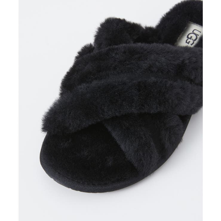 アグUGG1123572サンダルスカッフィータレディースシューズスライドサンダルファーSCUFFITAロゴ普段使いルームシューズスリッパおしゃれ靴ウィンター防寒かわいい女性おしゃれクロスストラップシープスキンブラックサンドチャコール22.0～25.0cm